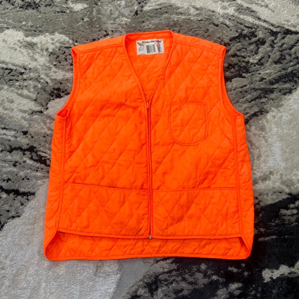 Vintage Duck Bay Quilted Hunting Vest Mens Medium Blaze Orange Safety Padded